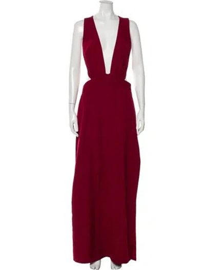 Pre-owned Fame & Partners V-neck Long Dress In Burgundy