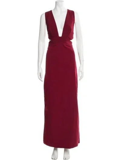 Pre-owned Fame & Partners V-neck Long Dress In Burgundy