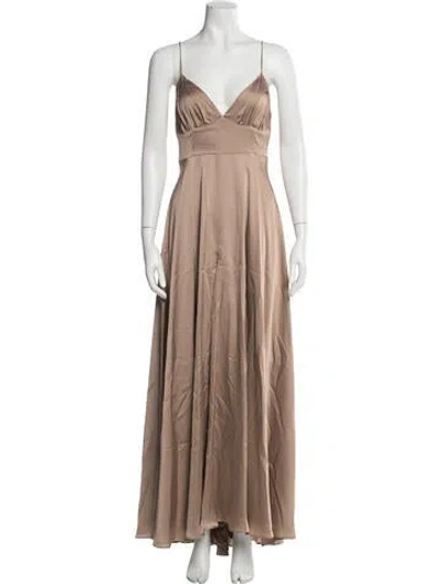 Pre-owned Fame & Partners V-neck Long Dress In Gold