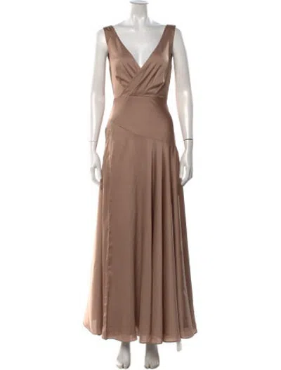 Pre-owned Fame & Partners V-neck Long Dress In Neutrals
