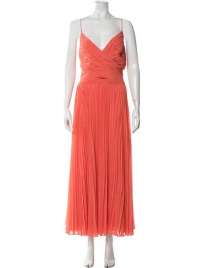 Pre-owned Fame & Partners V-neck Long Dress In Orange
