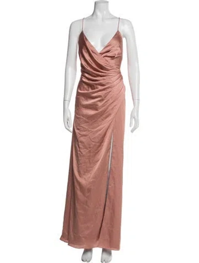 Pre-owned Fame & Partners V-neck Long Dress In Pink
