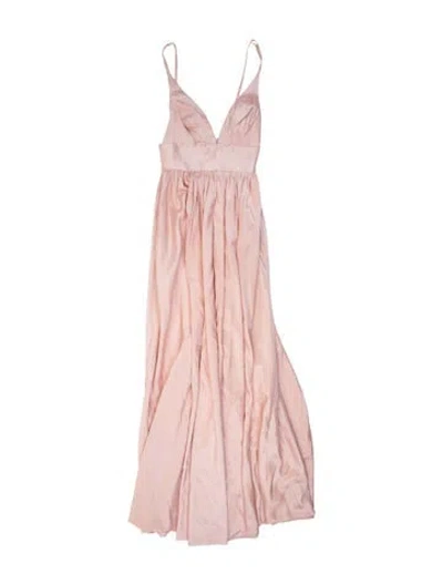 Pre-owned Fame & Partners V-neck Long Dress In Pink