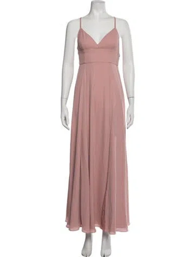 Pre-owned Fame & Partners V-neck Long Dress In Pink