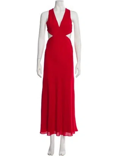 Pre-owned Fame & Partners V-neck Long Dress In Red