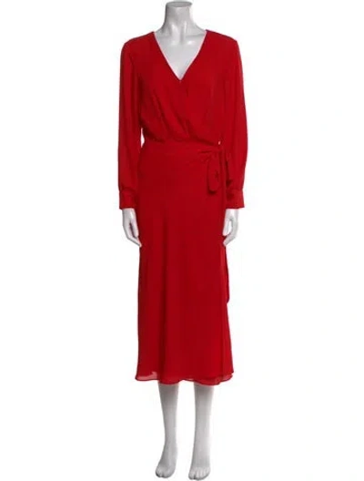 Pre-owned Fame & Partners V-neck Long Dress In Red