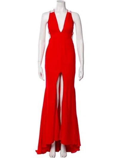 Pre-owned Fame & Partners V-neck Long Dress In Red