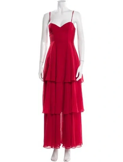 Pre-owned Fame & Partners V-neck Long Dress In Red