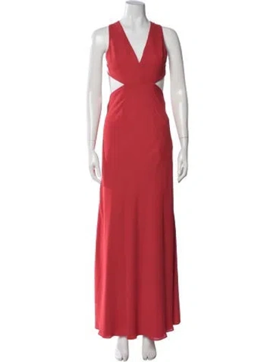 Pre-owned Fame & Partners V-neck Long Dress In Red