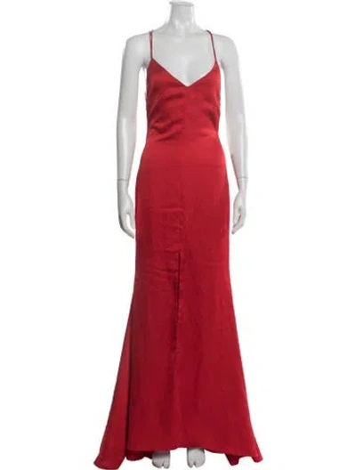 Pre-owned Fame & Partners V-neck Long Dress In Red