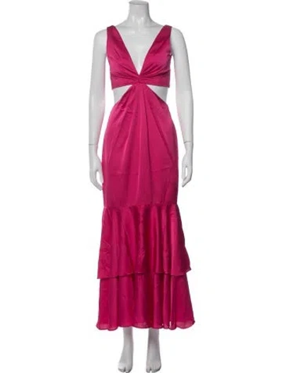 Pre-owned Fame & Partners V-neck Long Dress In Red
