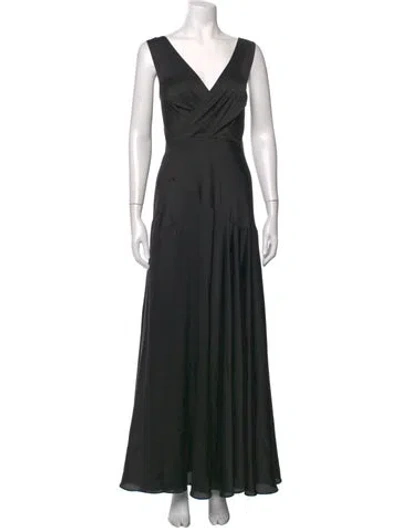 Pre-owned Fame & Partners V-neck Long Dress W/ Tags In Black