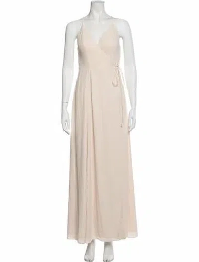 Pre-owned Fame & Partners V-neck Long Dress W/ Tags In Neutral