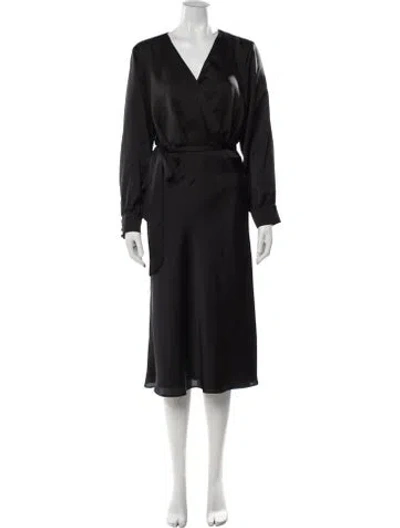Pre-owned Fame & Partners V-neck Midi Length Dress In Black