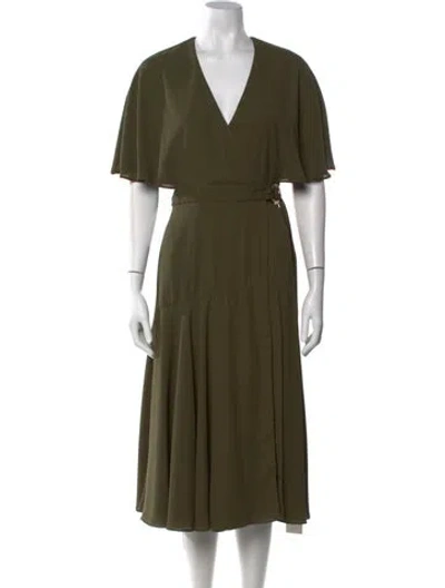 Pre-owned Fame & Partners V-neck Midi Length Dress In Green