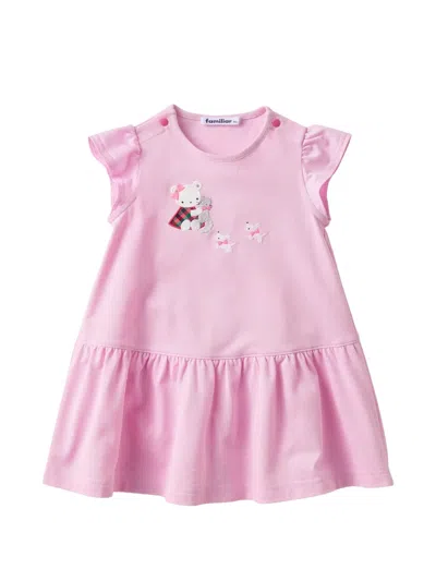 Familiar Babies' Animal-patch Ruffled-sleeve Dress In Pink
