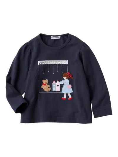 Familiar Kids' Bear-appliquéd Cotton T-shirt In Blue