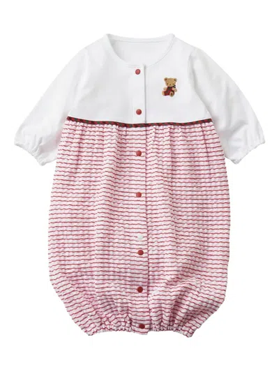 Familiar Babies' Bear-embroidered Striped Romper In Pink