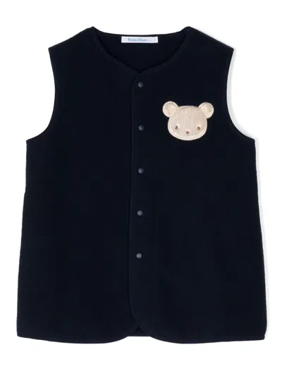 Familiar Babies' Bear-patch Round-neck Vest In Blue