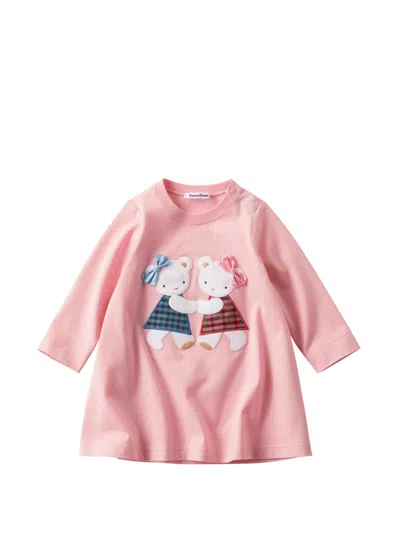 Familiar Babies' Bear-appliqué Long-sleeve Dress In Pink