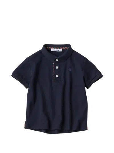 Familiar Kids' Bear-embroidered Polo Shirt In Blue
