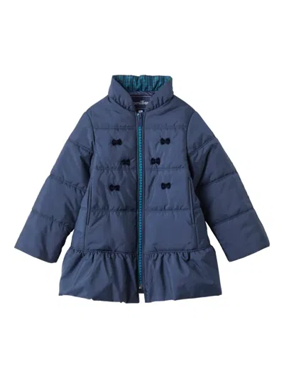 Familiar Bow-detailed Ruffled Coat In Blue