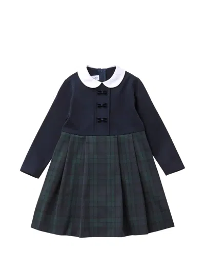 Familiar Kids' Bow-detail Tartan-print Dress In Blue