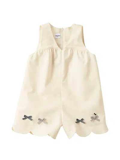 Familiar Babies' Bow-embellished Scalloped Dungarees In Neutral