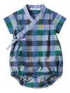 Familiar Checked Wrap Bodysuit In Blue