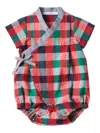 Familiar Checked Wrap Bodysuit In Red