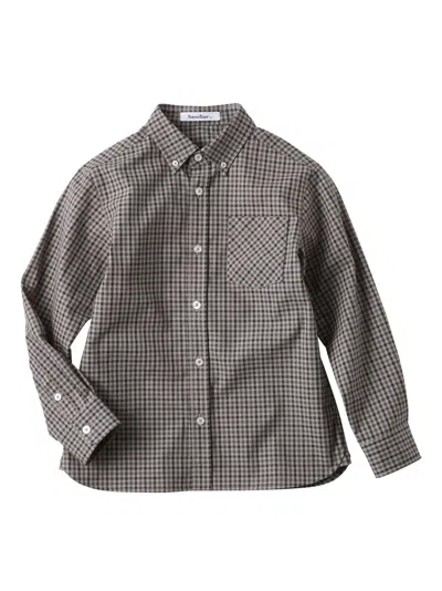 Familiar Kids' Checkerboard-pattern Cotton Shirt In Brown