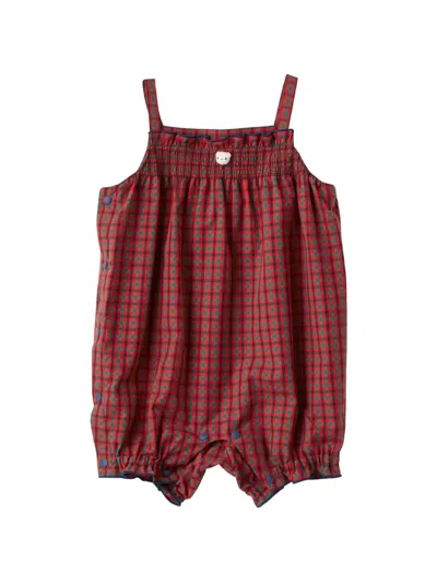 Familiar Babies' Check-pattern Smocked Jumpsuit In Burgundy