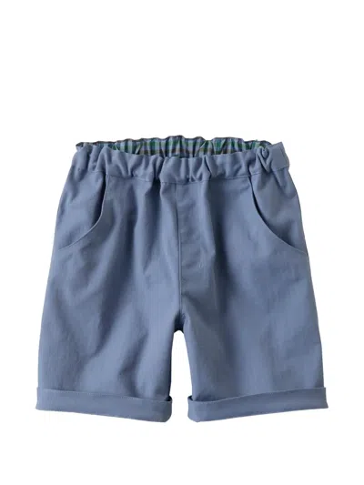 Familiar Kids' Check-trim Elasticated-waist Shorts In Blue