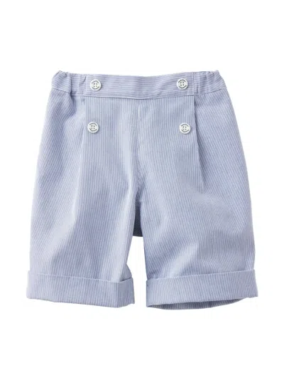 Familiar Kids' Decorative-button Detail Striped Shorts In Blue