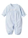 Familiar Emboidered Motif Cotton Romper In Blue