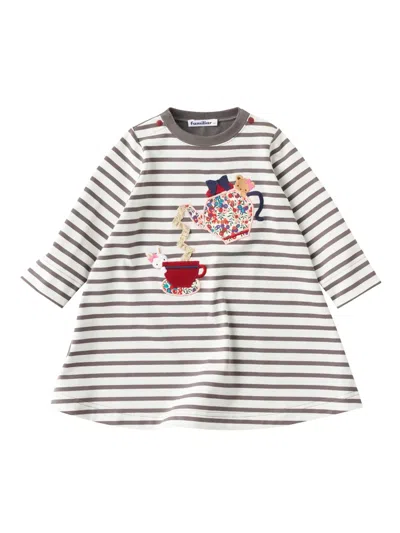 Familiar Kids' Embroidered Motif Cotton Dress In Grey