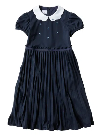 Familiar Kids' Embroidered Motif Short Sleeve Dress In Blue