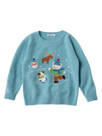Familiar Kids' Embroidered-motif Wool Jumper In Blue