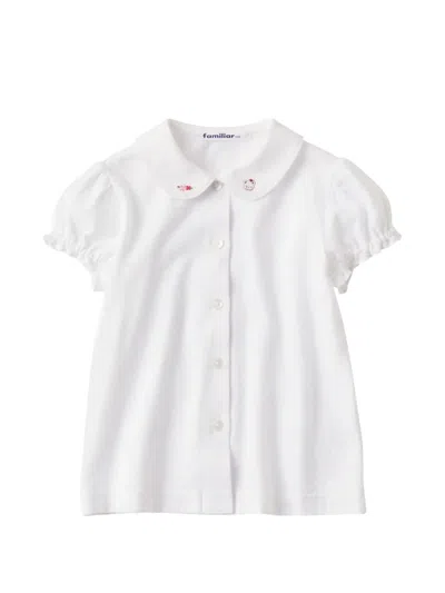 Familiar Kids' Embroidered Puff-sleeve Blouse In White