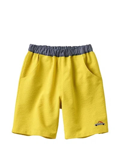 Familiar Kids' Embroidered Seersucker Shorts In Orange