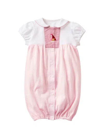 Familiar Babies' Embroidered-motif Peter Pan-collar Romper In Pink