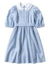 Familiar Floral-embroidered Belted Dress In Blue