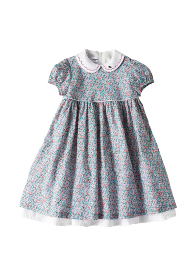 Familiar Kids' Floral-print Peter Pan-collar Dress In Multi