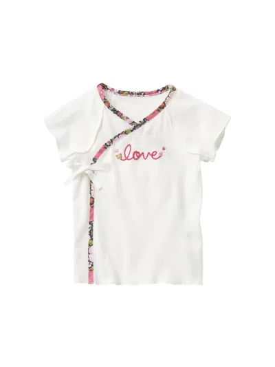 Familiar Babies' Floral-trim Embroidered T-shirt In White