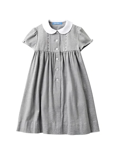 Familiar Kids' Flower-embroidered Peter Pan-collar Dress In Gray