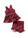 Familiar Gingham-check Ruffled Bikini In Red