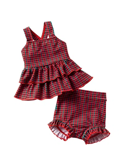 Familiar Kids' Gingham-check Ruffled Bikini In Red
