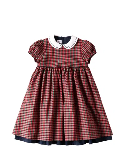 Familiar Kids' Gingham-check Scalloped-collar Dress In Brown