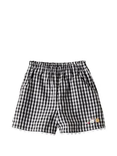 Familiar Kids' Gingham-check Scalloped-trim Shorts In Gray