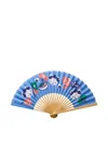 Familiar Illustrated Bamboo Hand Fan In Blue